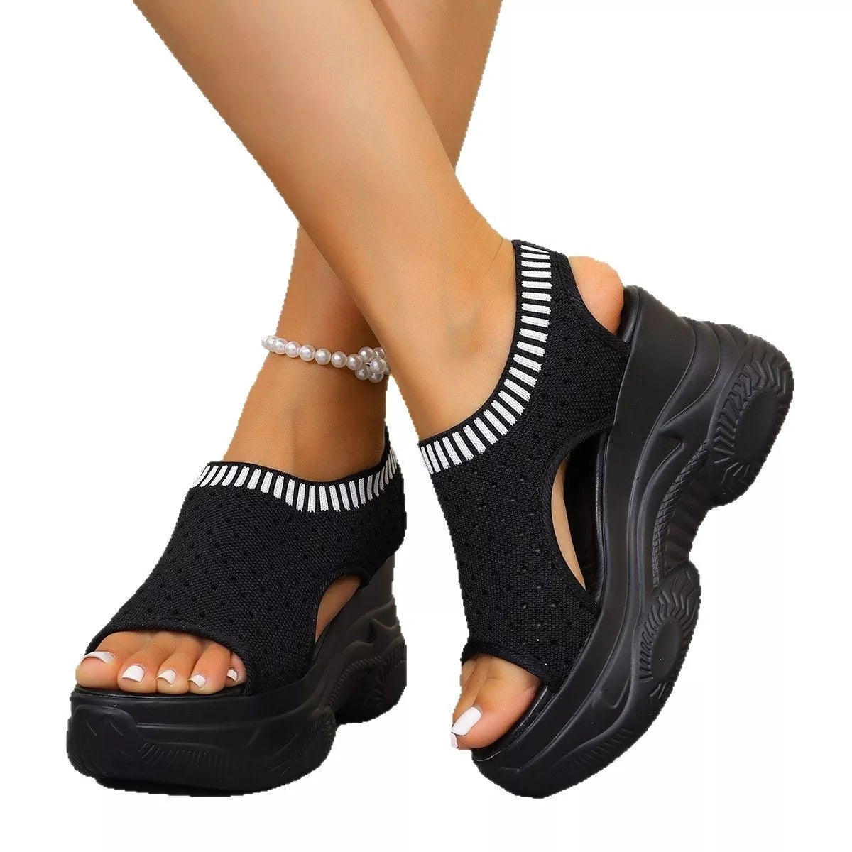 Mesh Platform Wedge Sandals
