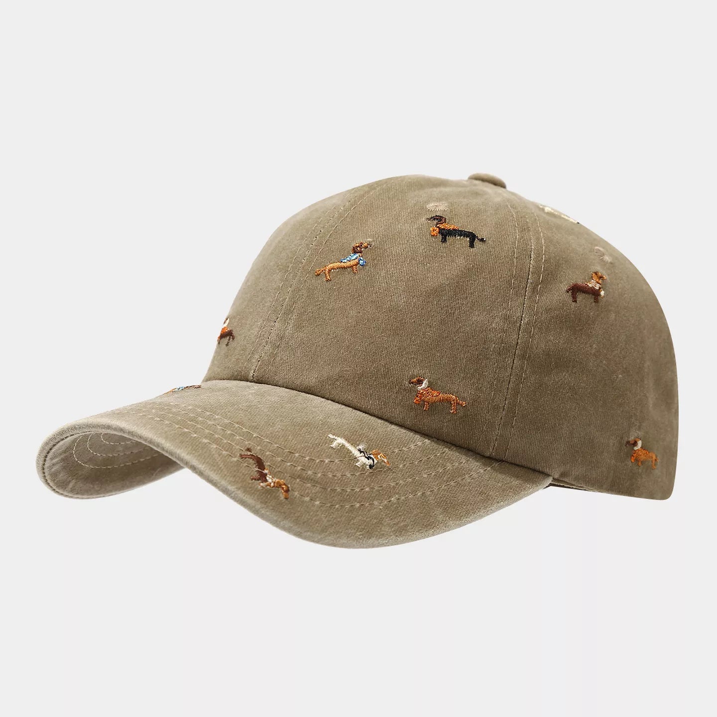 Dog Embroidered Washed Cotton Baseball Cap