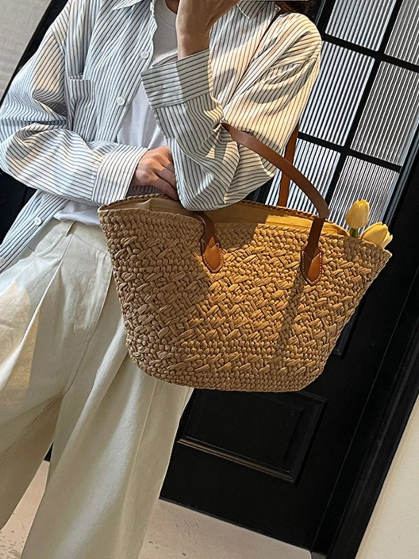 Woven Tote Shoulder Bag