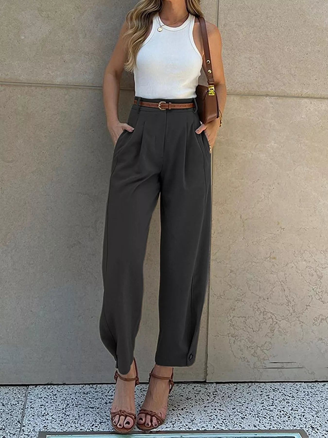 High-Waisted Pleated Pants