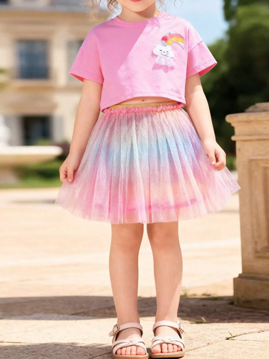 Children's Rainbow Cloud Applique Top and Tulle Skirt Set