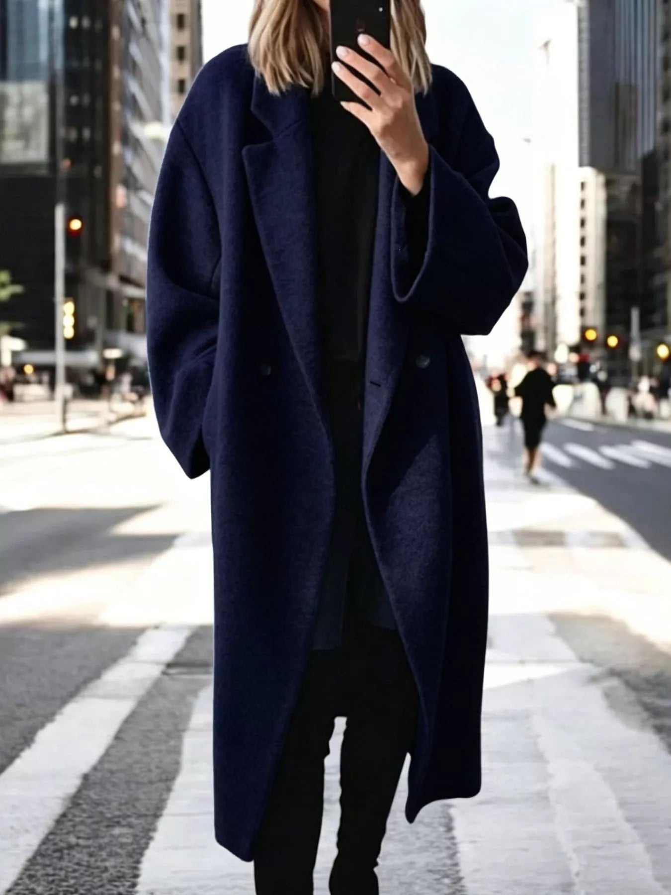 Full Size Lapel Collar Wool Blend Longline Coat Plus Size