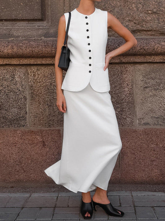 Button Up Vest and Maxi Skirt Set