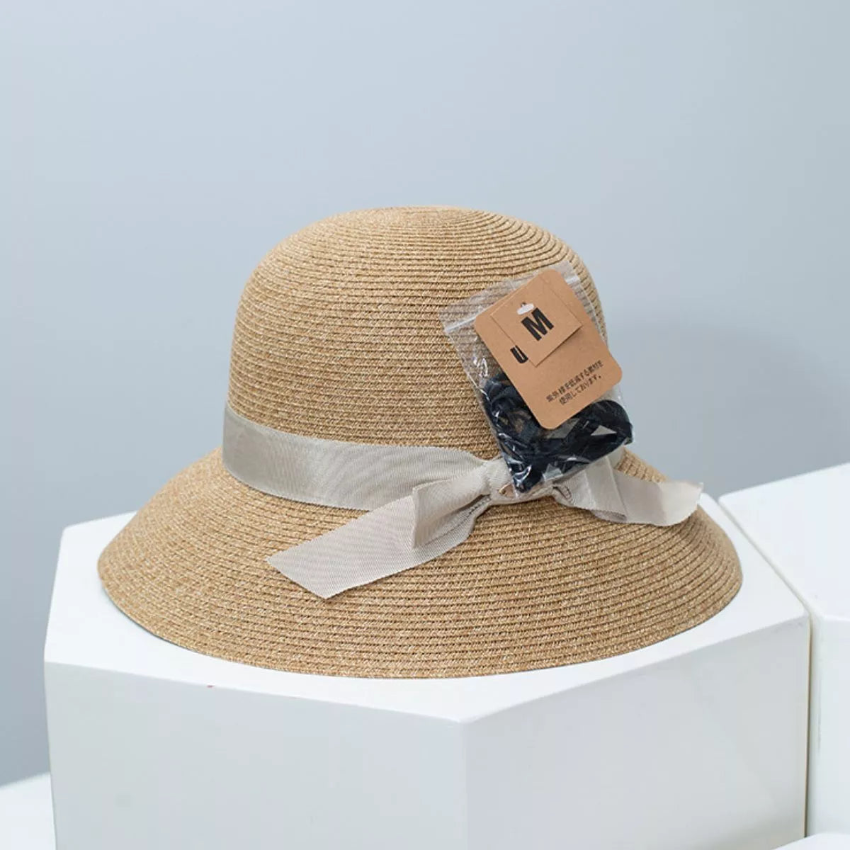 Straw Sun Hat with Ribbon Accent