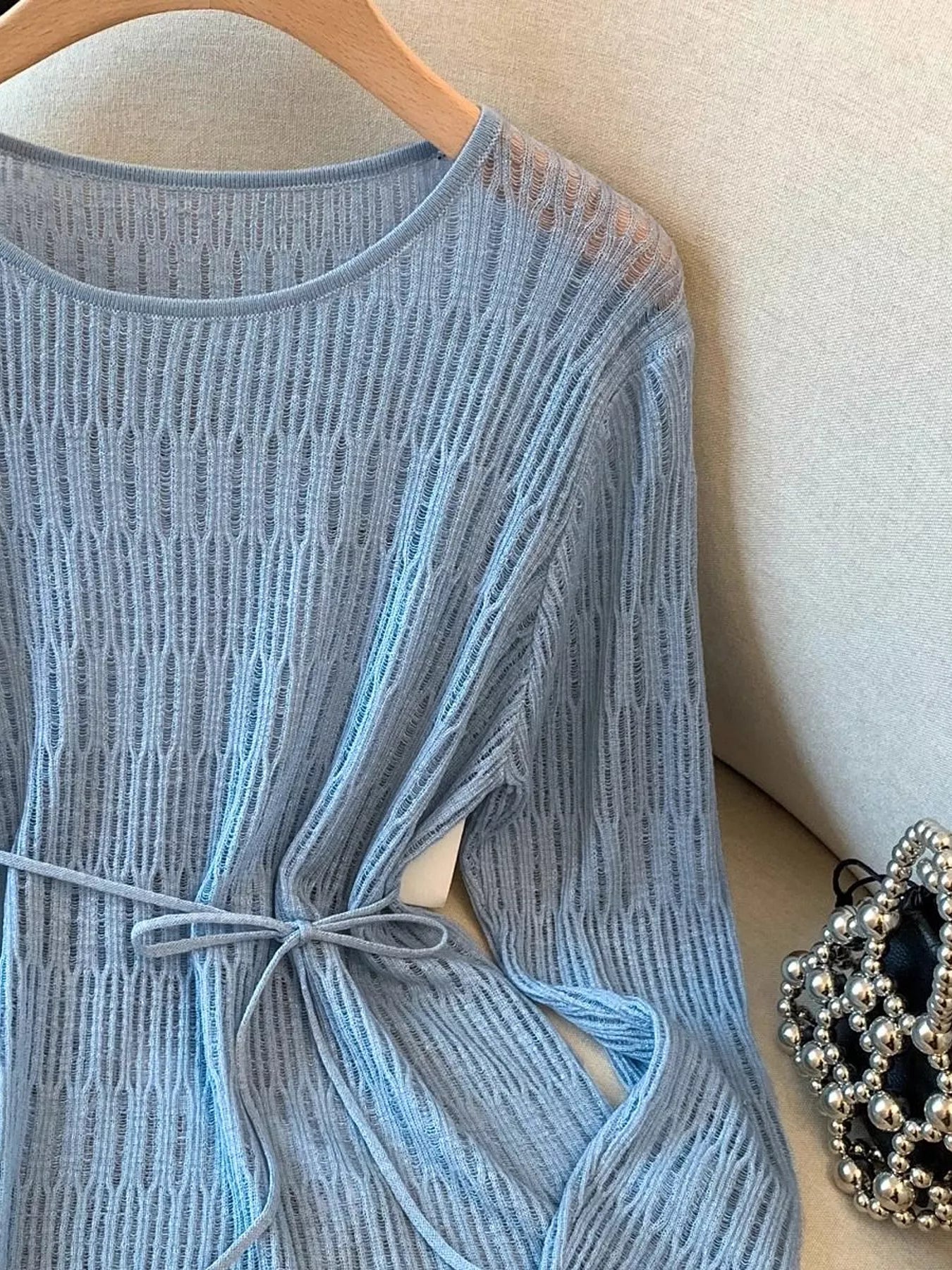 Long Sleeve Knit Top with Tie Detail