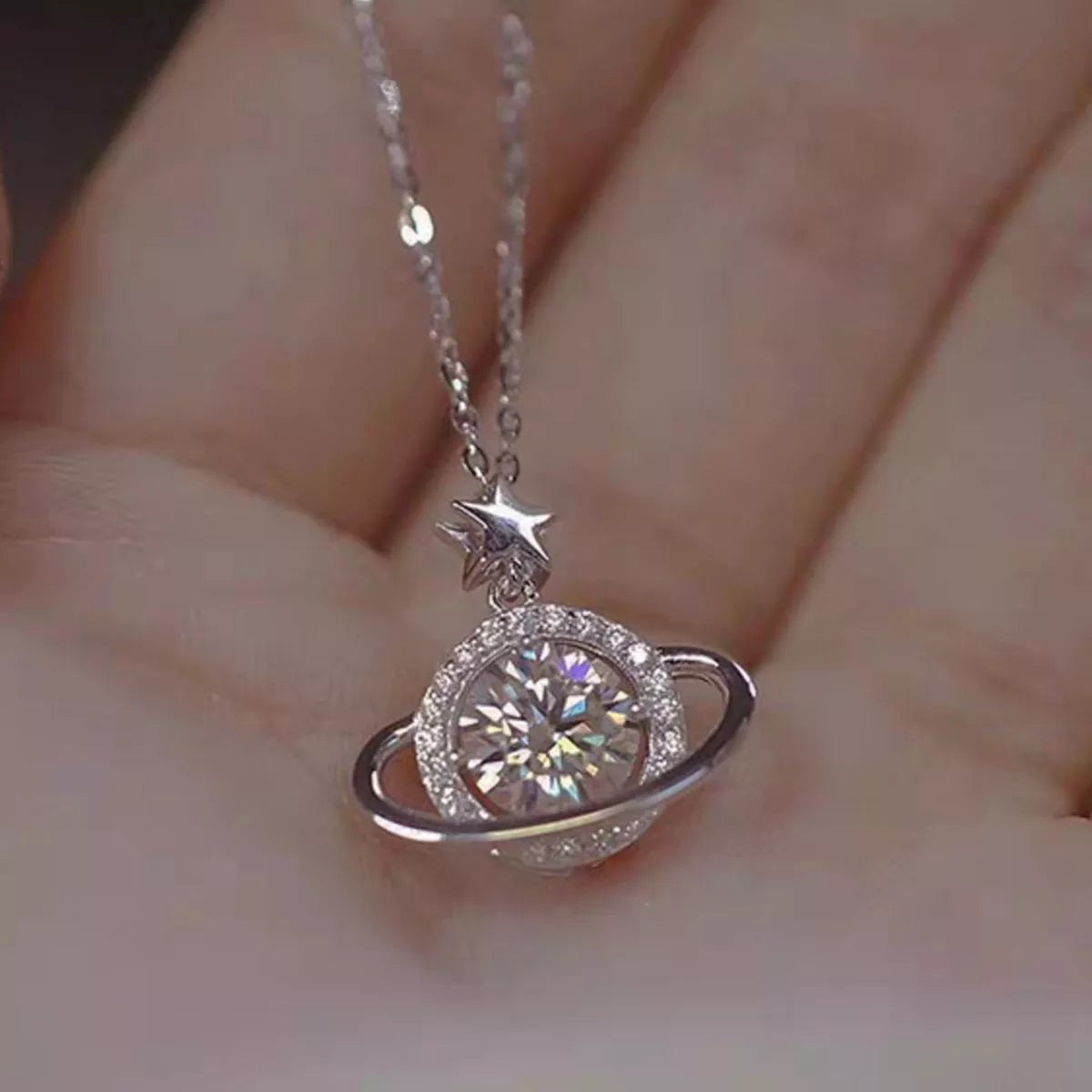 1 Carat 925 Sterling Silver Moissanite Planet Necklace