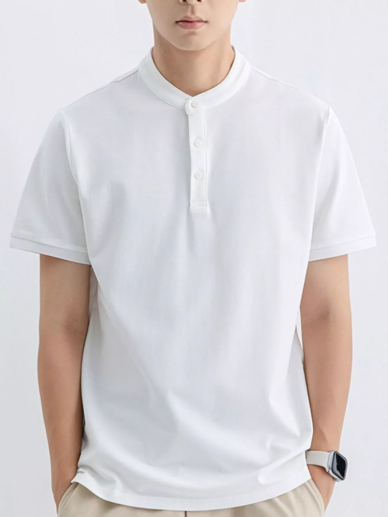 Men's Plus Size Button Detail Short Sleeve Top