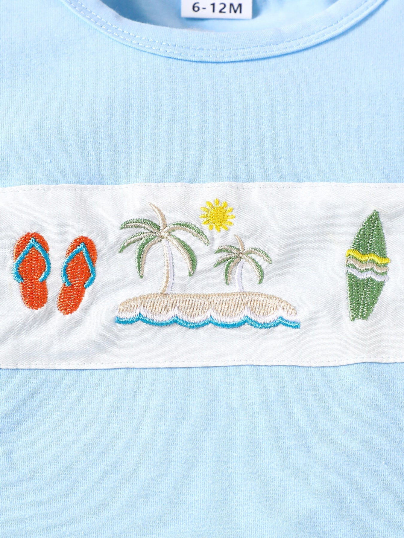 Children's Shark Embroidered T-shirt and Striped Shorts Set