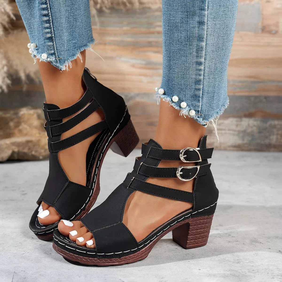 Peep Toe Block Heels Sandals
