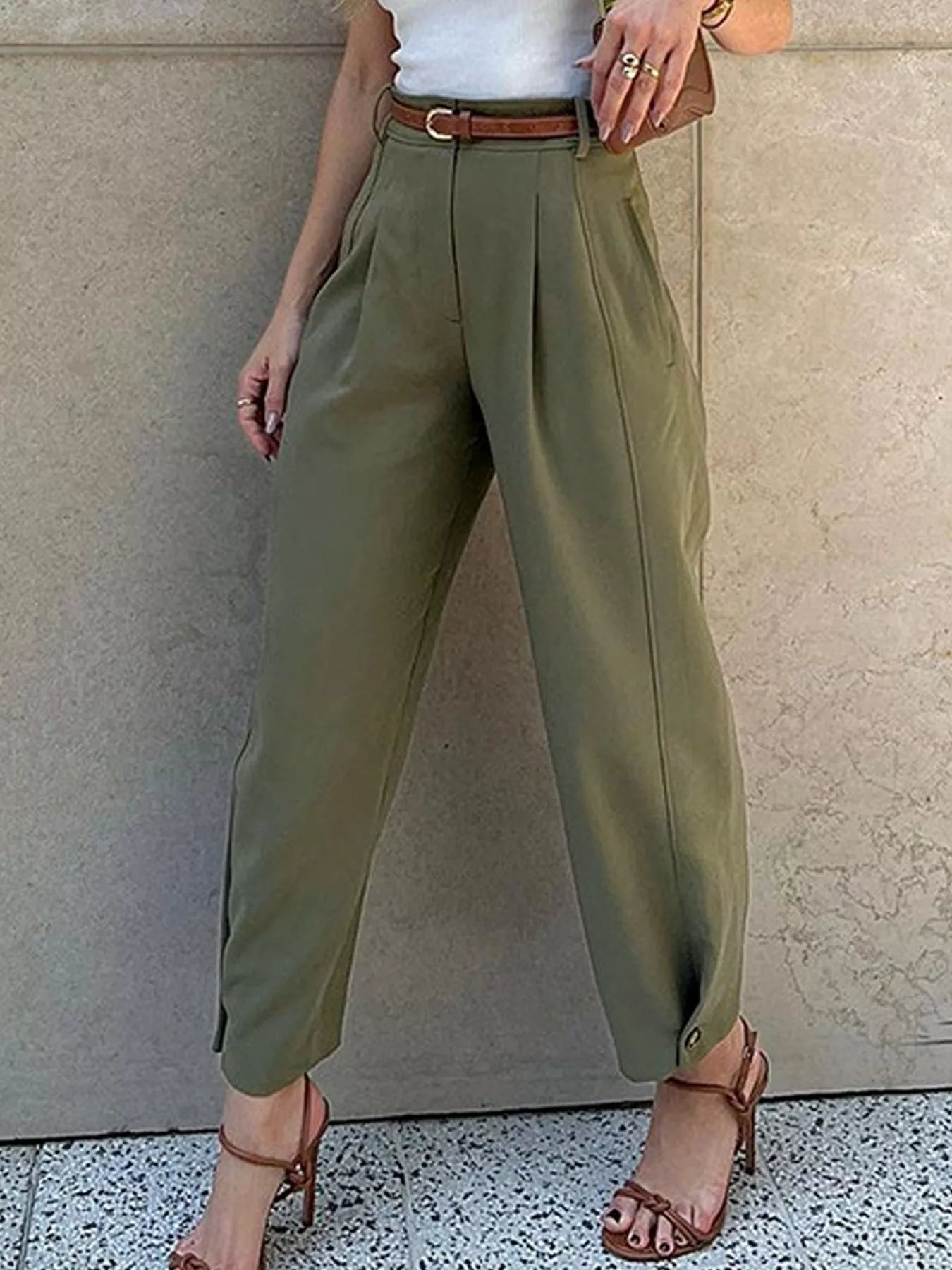 High-Waisted Pleated Pants