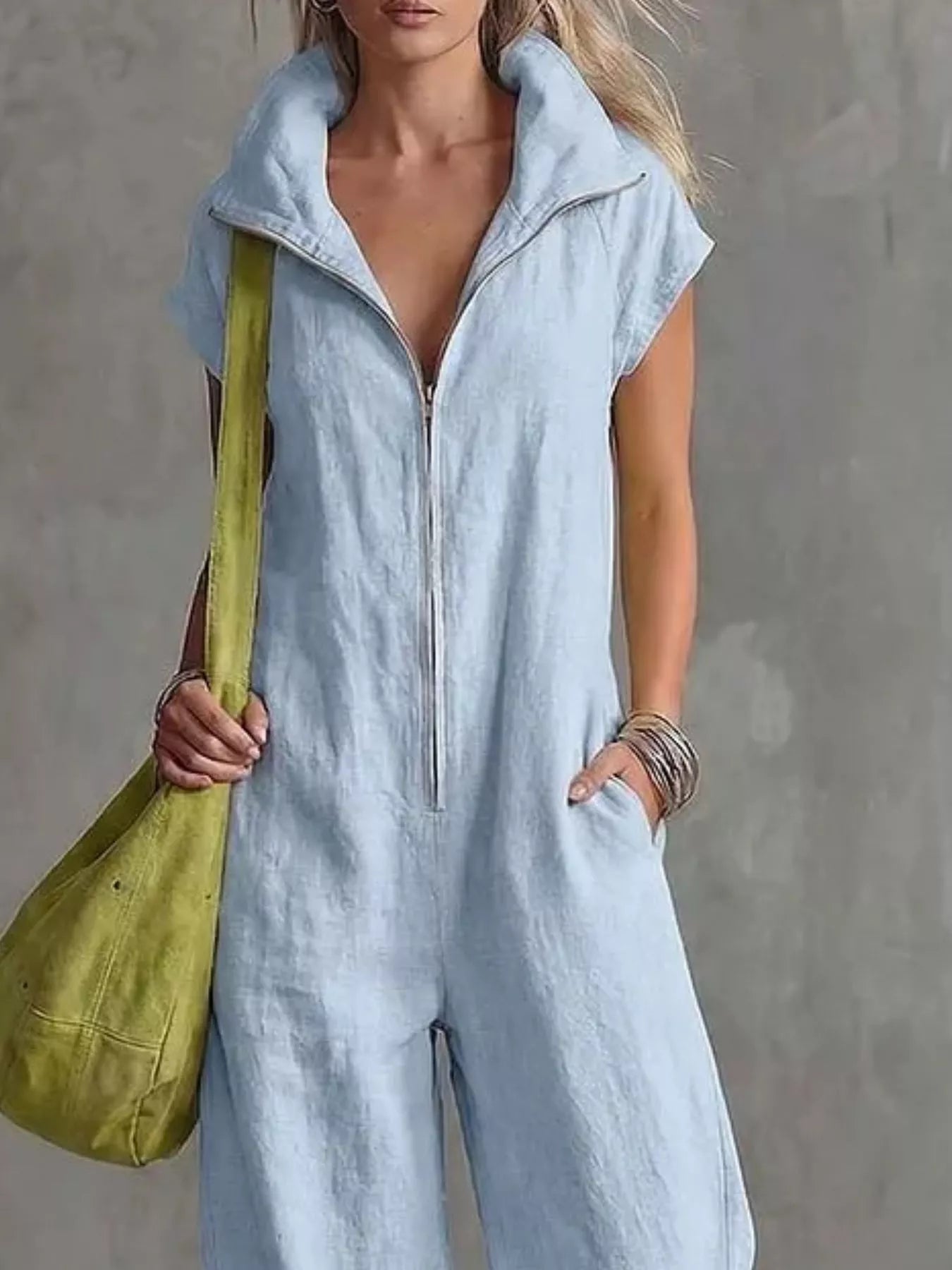 Full Size Zip Front Sleeveless Jumpsuit Plus Size
