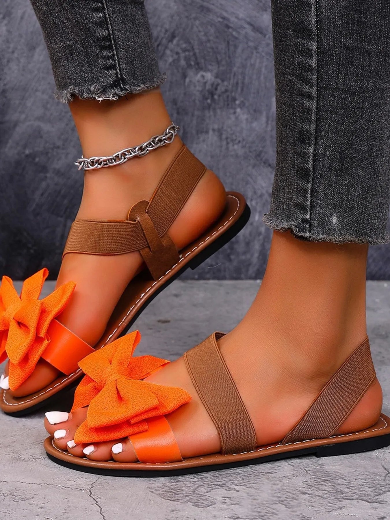 Bow Tie Flat Sandals with Ankle Strap
