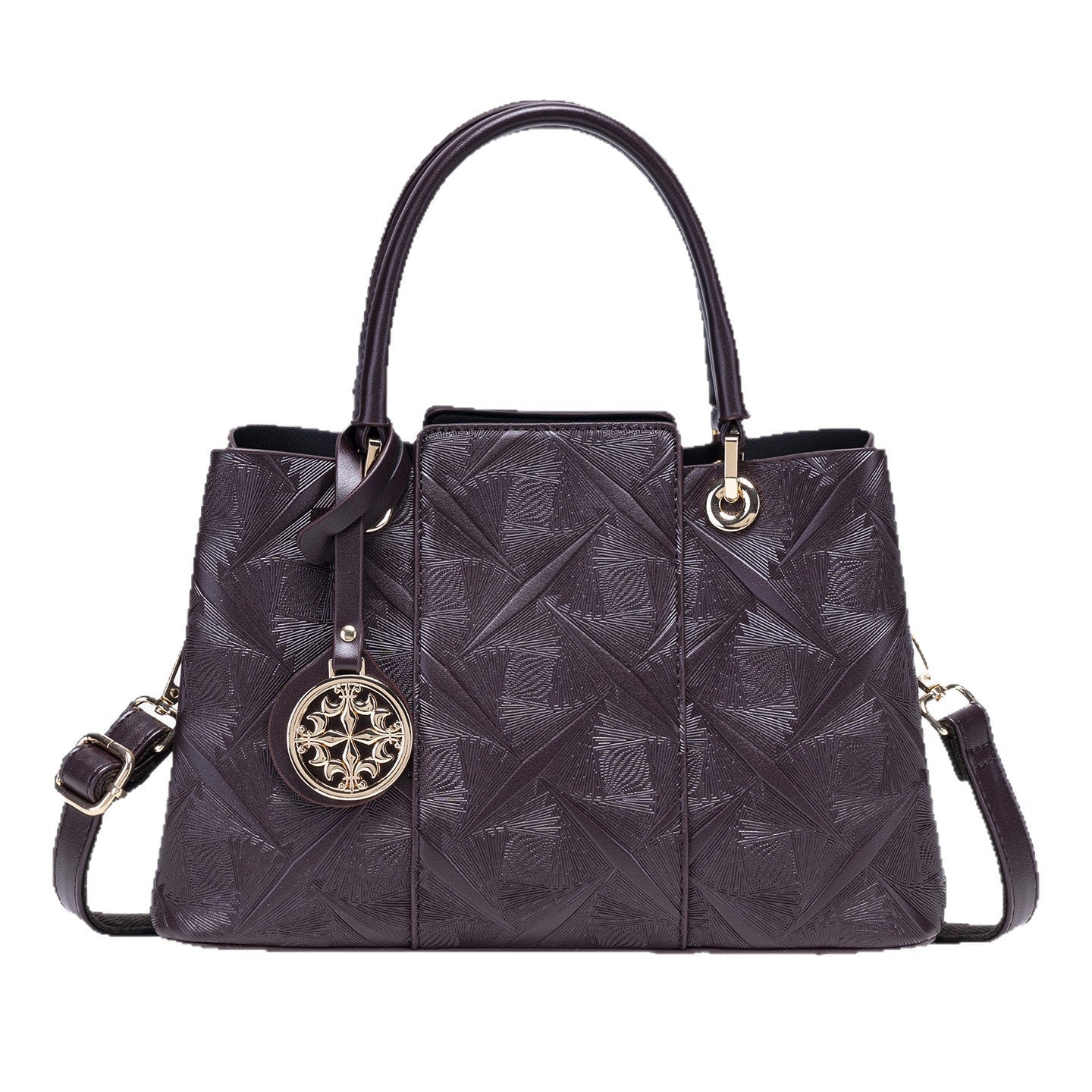 Embossed Pattern Leather Top Handle Handbag