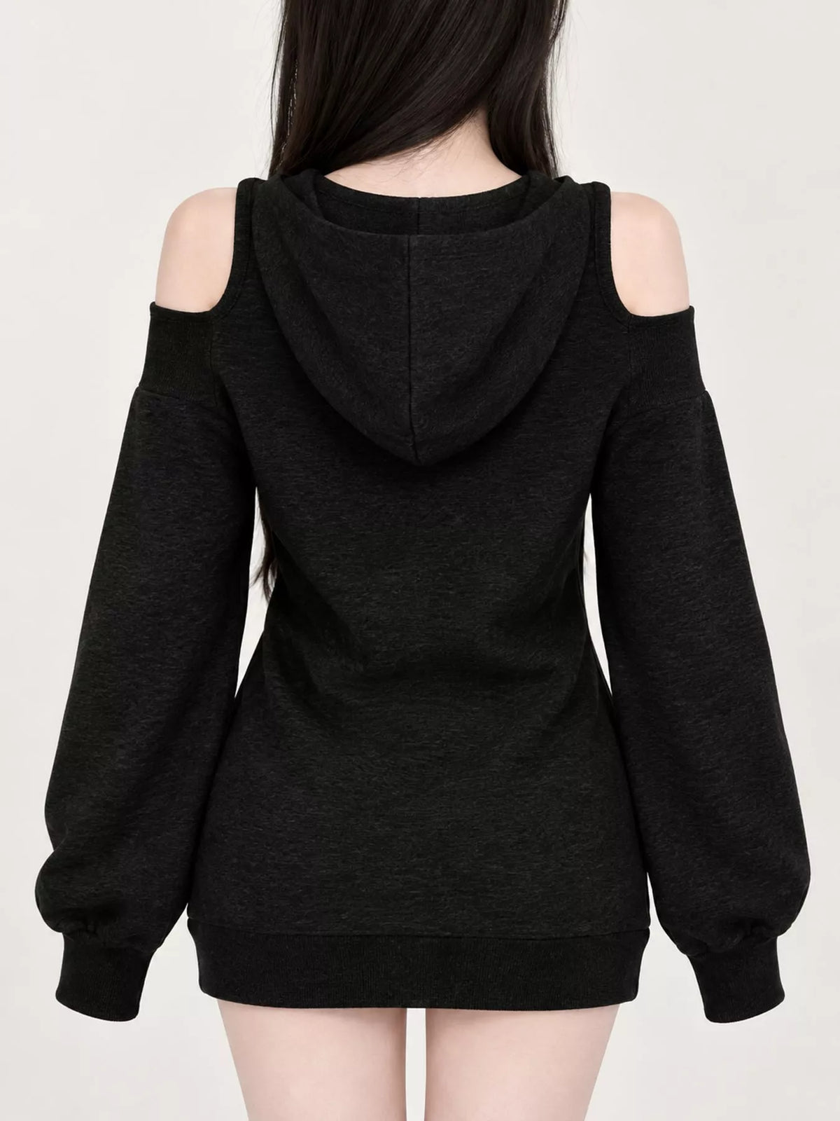 Cold Shoulder Zip-Up Hoodie