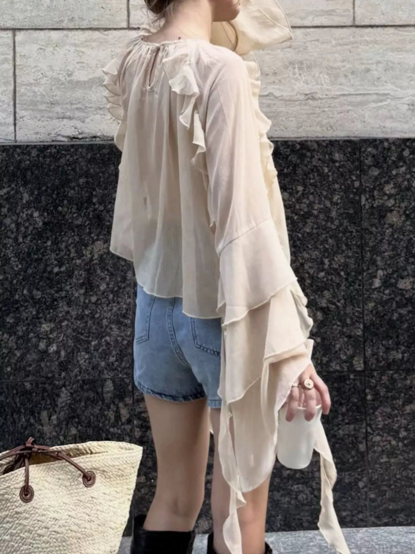 Ruffled Flare Sleeve Blouse
