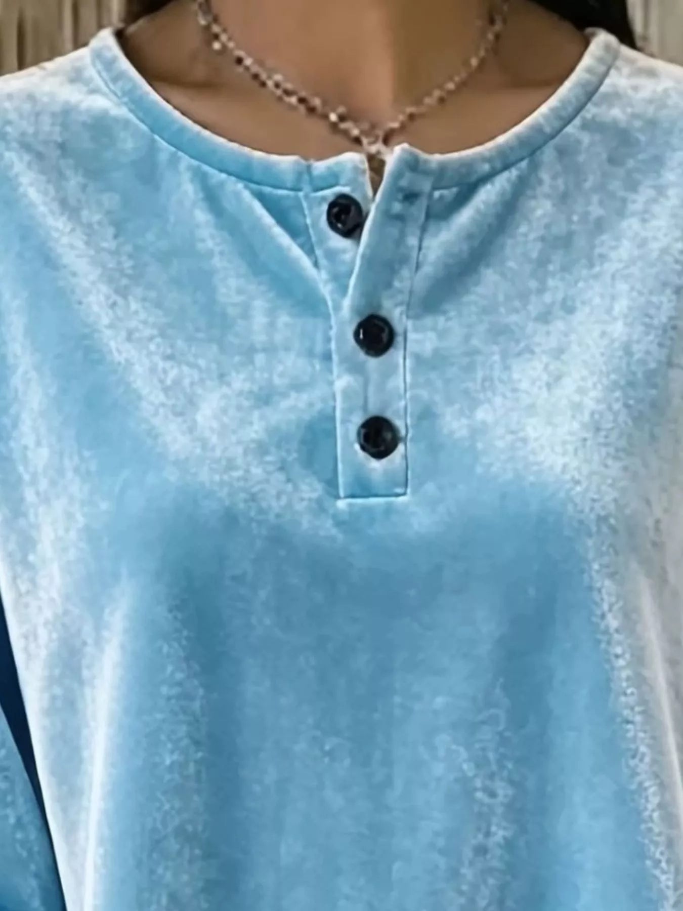 Velvet Henley Top with Button Detail