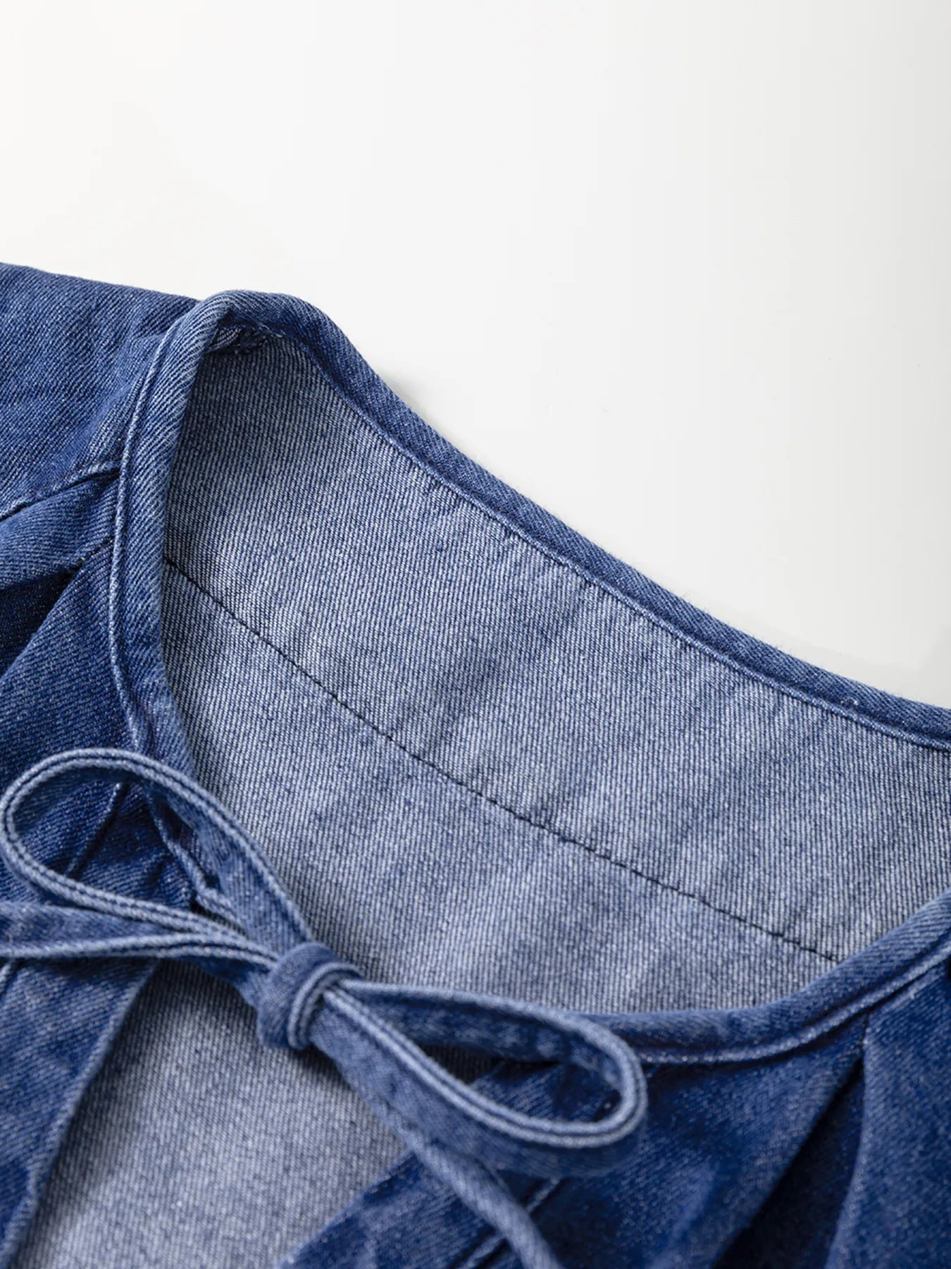 Drawstring High Waist Puff Sleeve Denim Mini Dress
