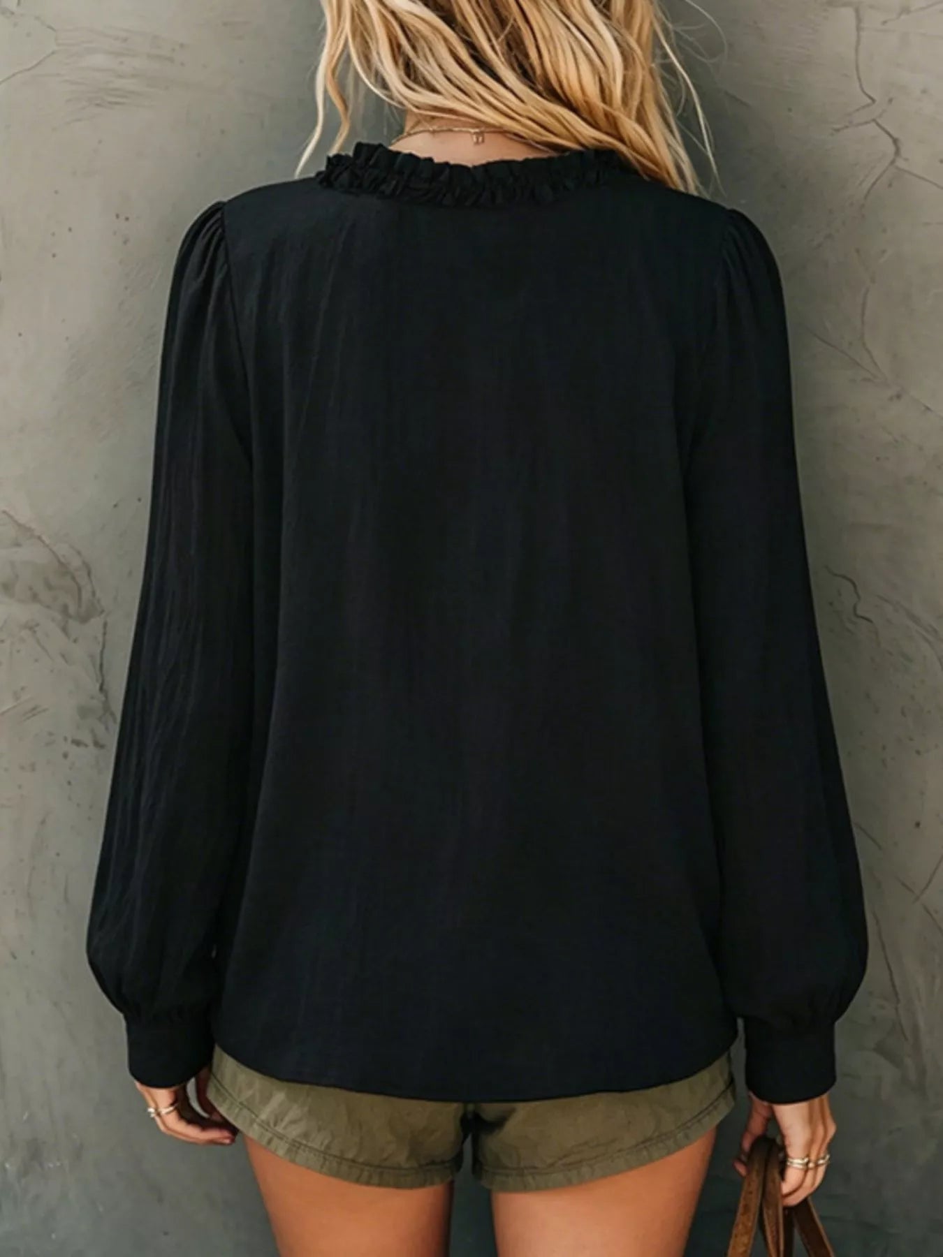 Frill V-Neck Long Sleeve Blouse