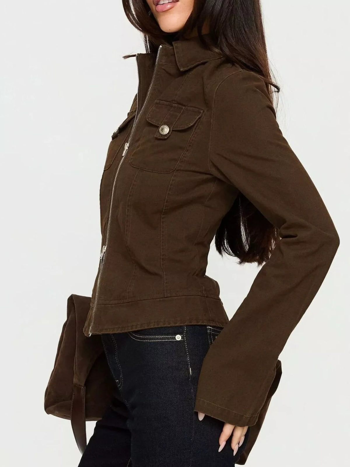 Slim-Fit Utility Zip-Up Cropped Jacket