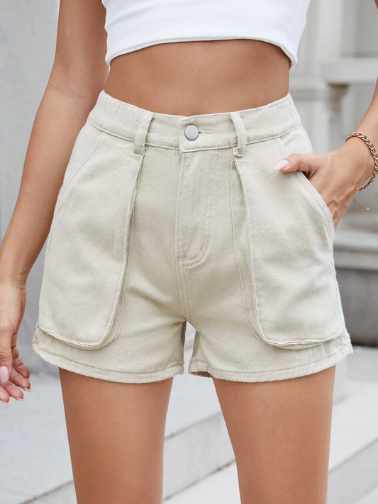 High Waist Utility Pocket Denim Shorts