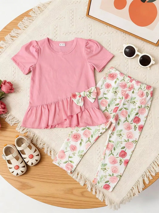 Children's Ruffle Top & Floral Print Pants Set