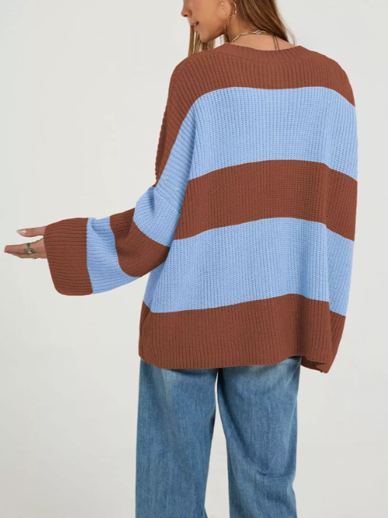 Color Block Striped Button-Up Cardigan