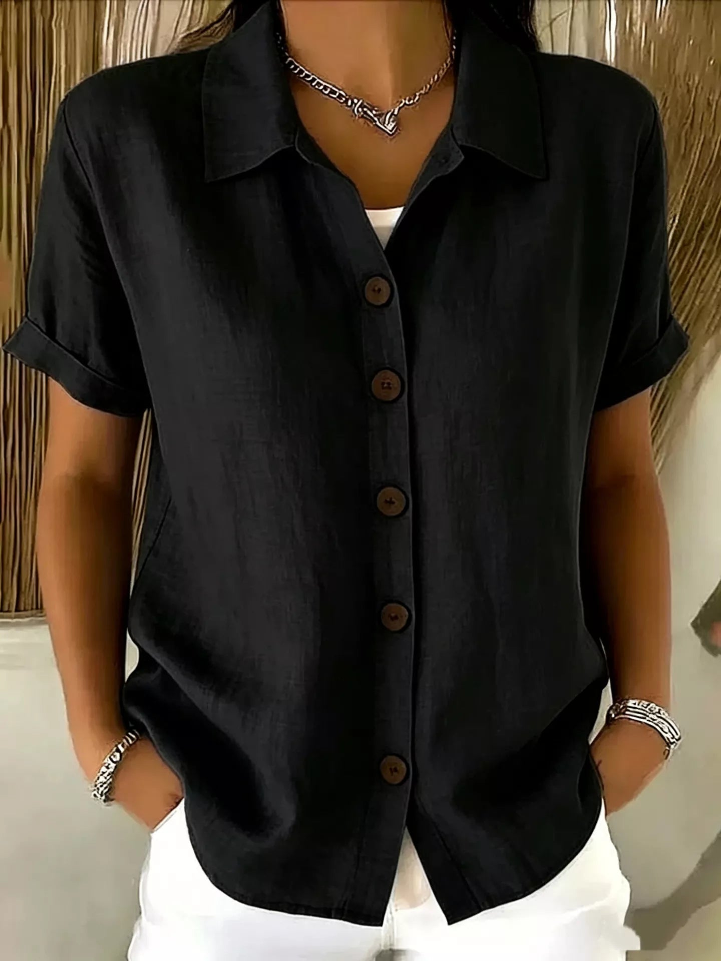 Full Size Button Up Short Sleeve Shirt Plus Size