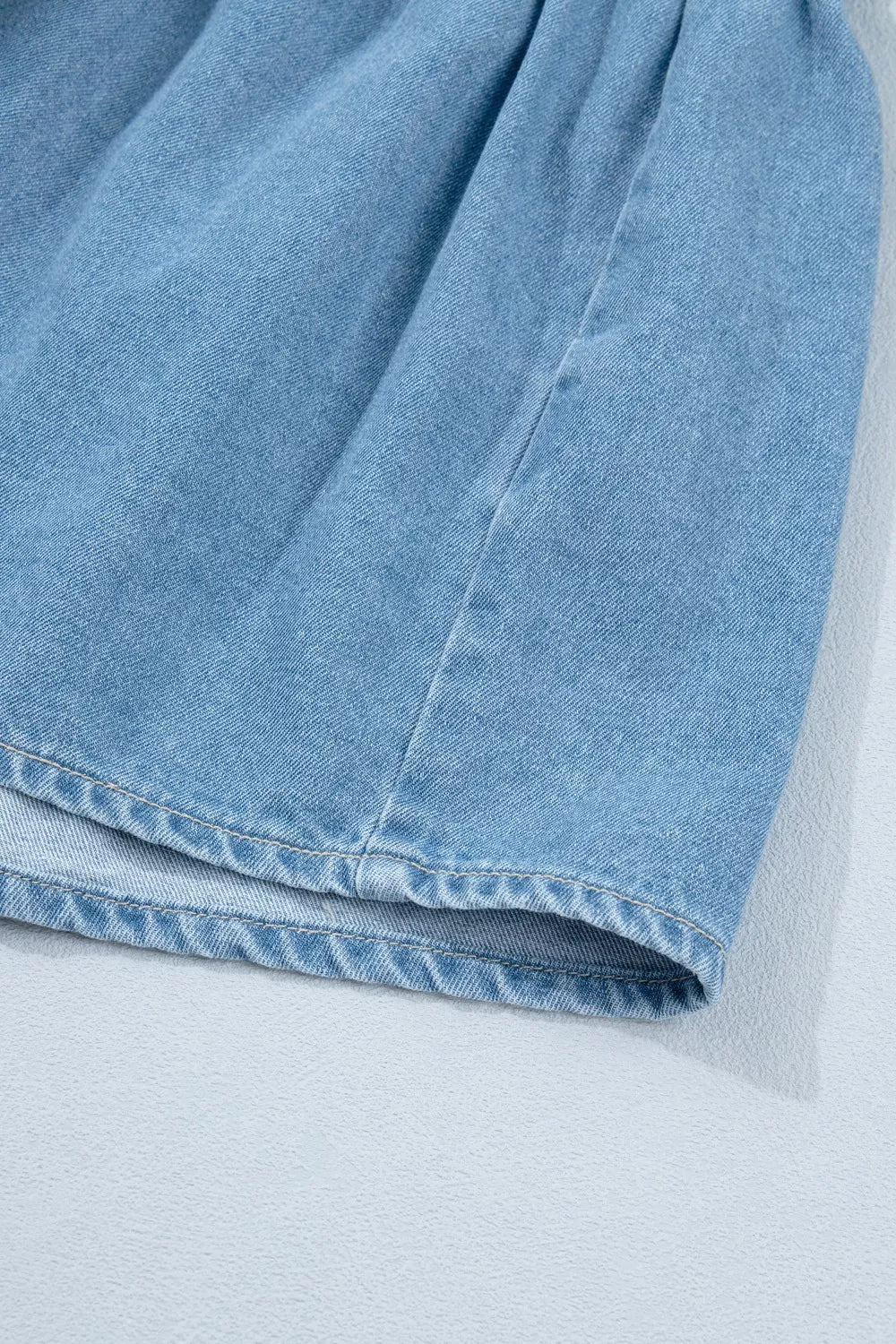 Button Down Short Puff Sleeve Ruffle Hem Denim Dress