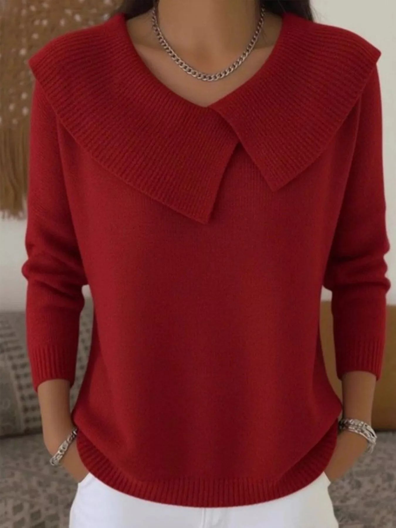 Full Size Solid Color Ribbed Hem Sweater Plus Size