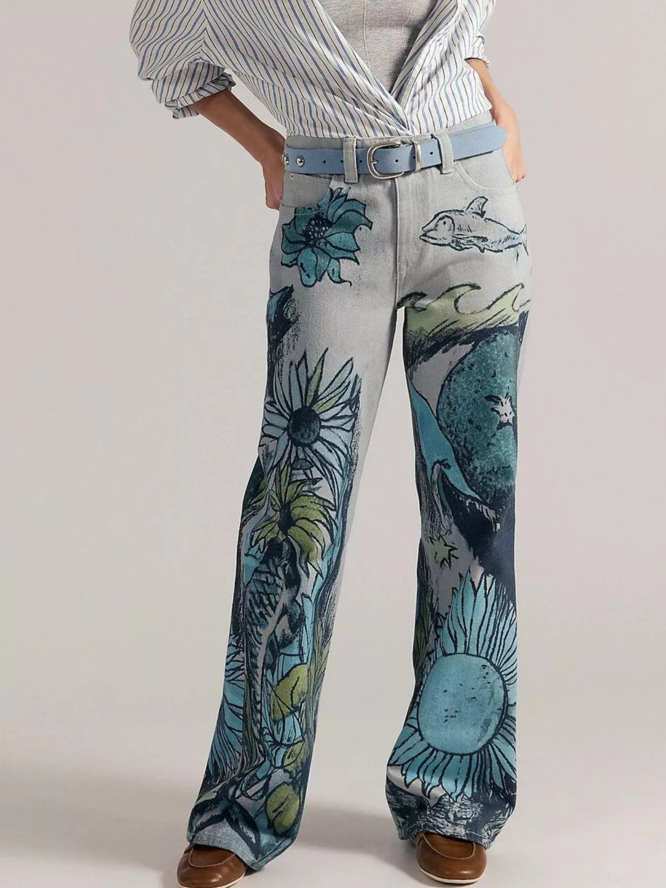 Printed Wide Leg Jeans