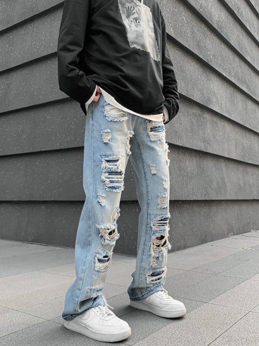 Men's Distressed Wide Leg Jeans