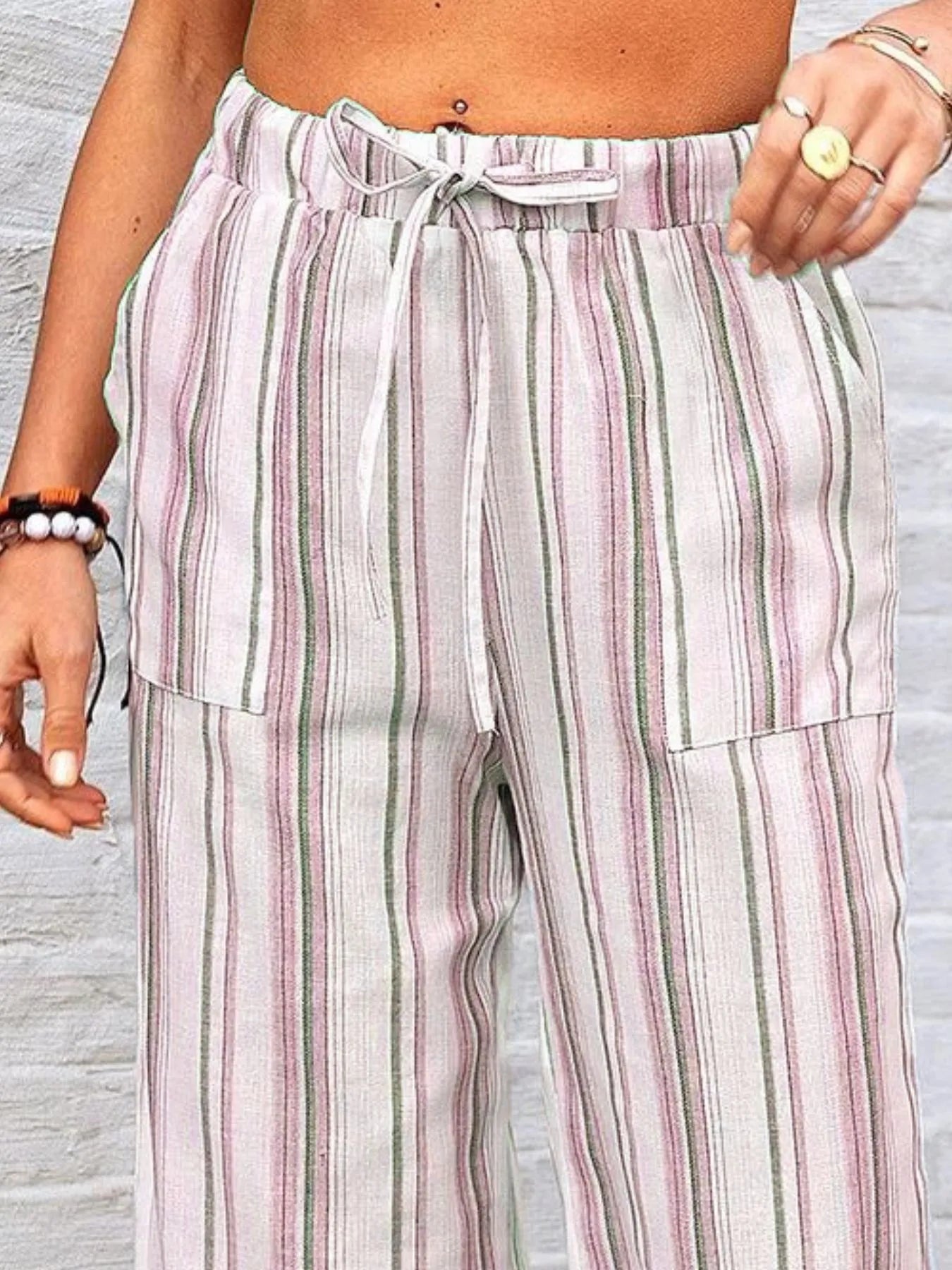 Full Size Striped Wide Leg Pants Plus Size