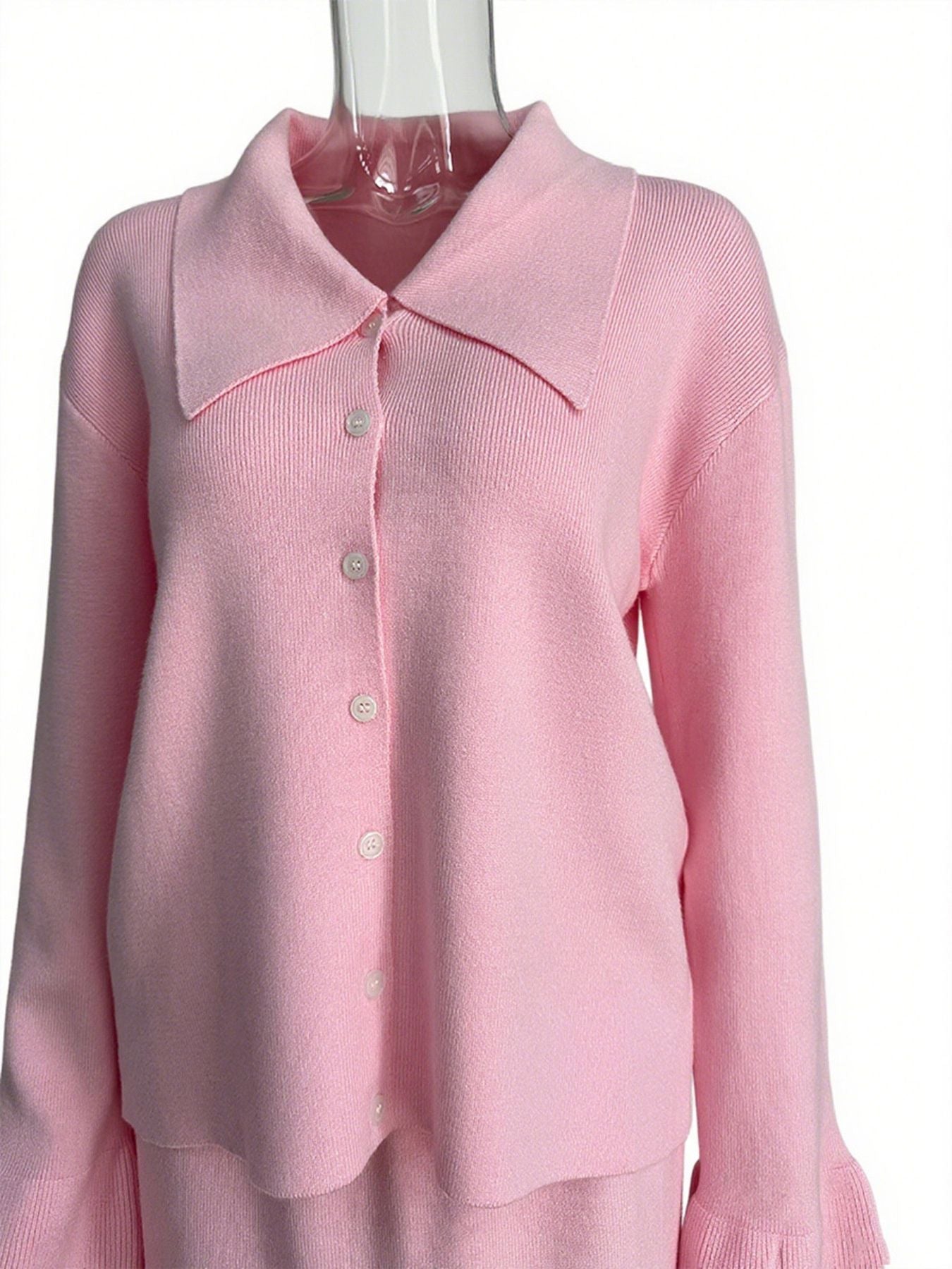 Button Down Long Sleeve Cardigan and Skirt Knit Set