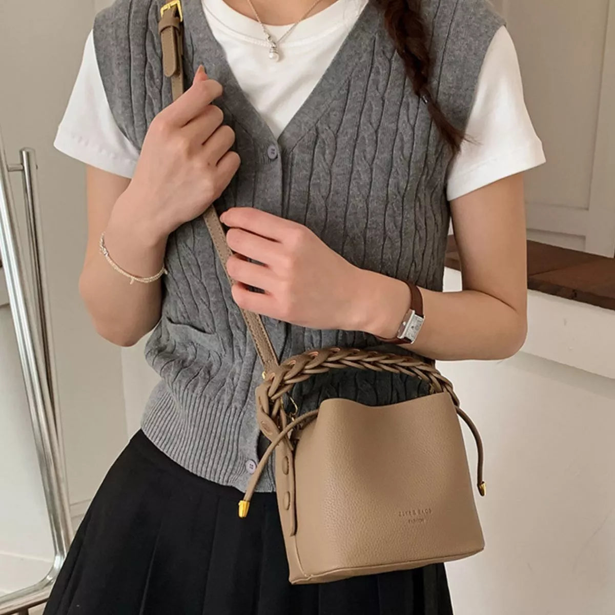 PU Leather Bucket Crossbody Bag