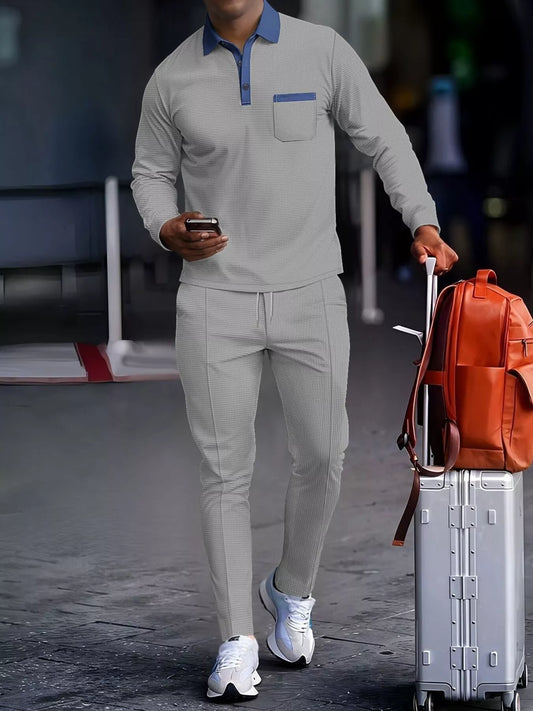 Men's Full Size Long Sleeve Top and Pants Set Plus Size