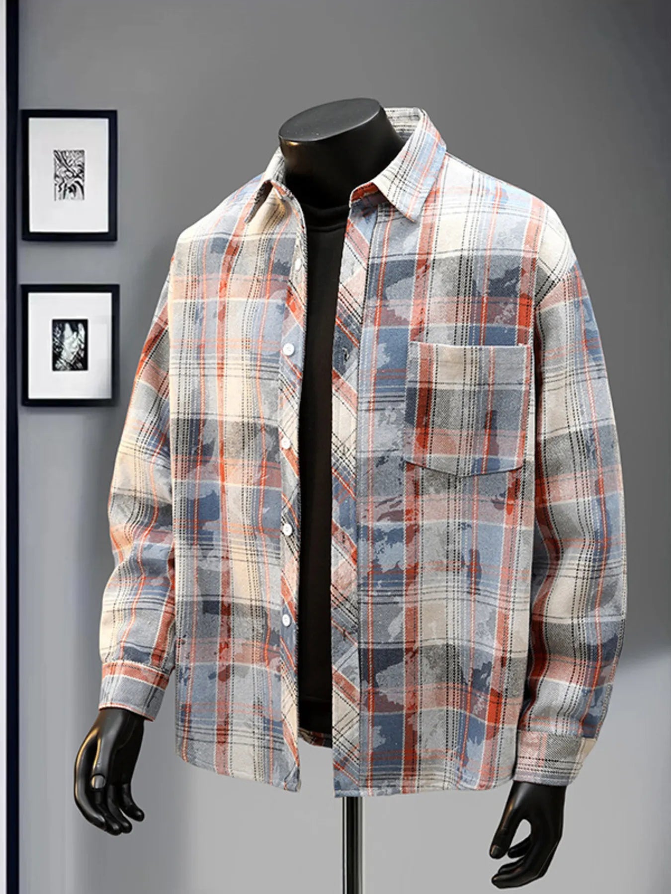 Men's Full Size Plaid Print Long Sleeve Shirt Plus Size
