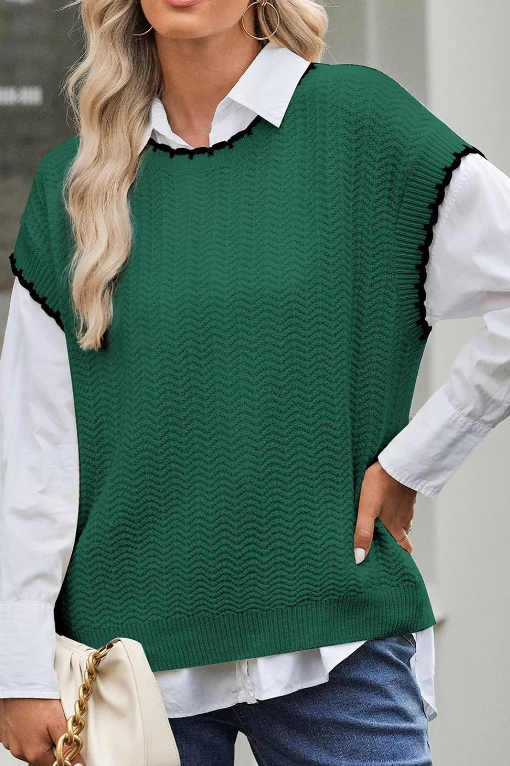 Chic Textured Knit Sleeveless Sweater Vest