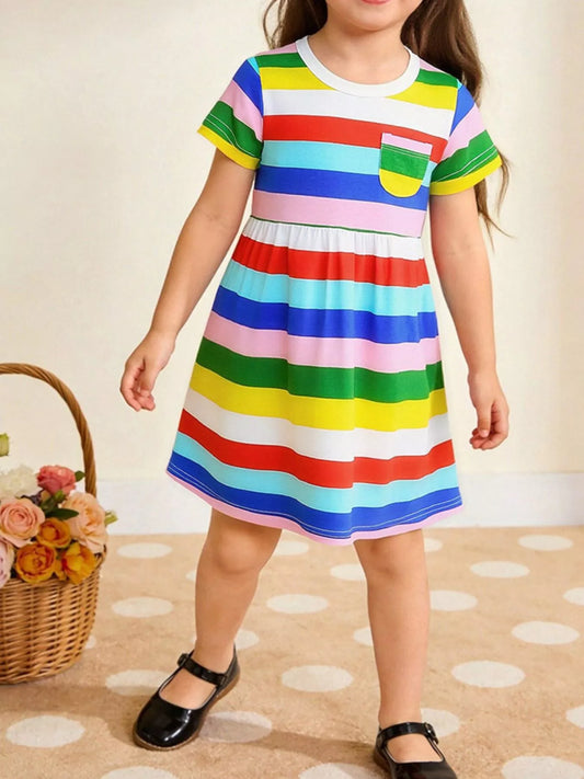 Children's Striped Casual Short Sleeve Dress