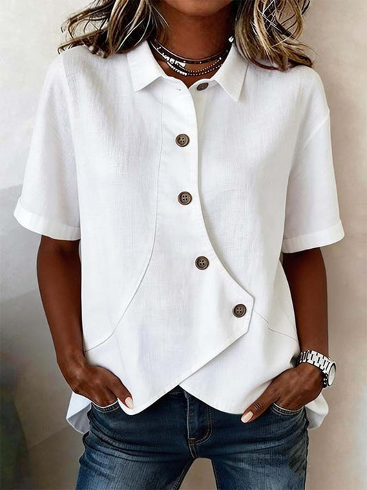 Full Size Casual Asymmetrical Button Shirt Plus Size