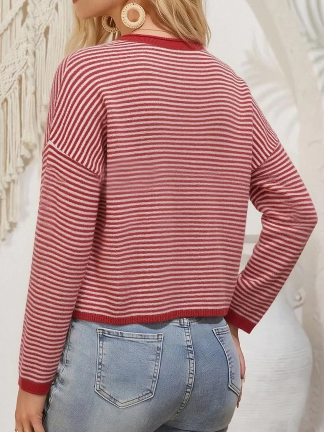 Button-Down Striped Knit Cardigan