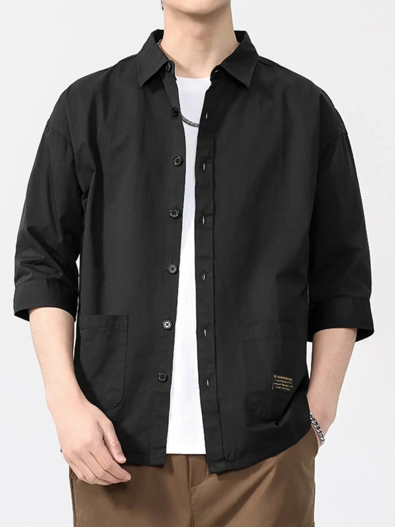 Men's Plus Size Button Up 3/4 Sleeve Shirt