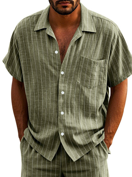 Men's Full Size Casual Striped Short Sleeve Shirt Plus Size