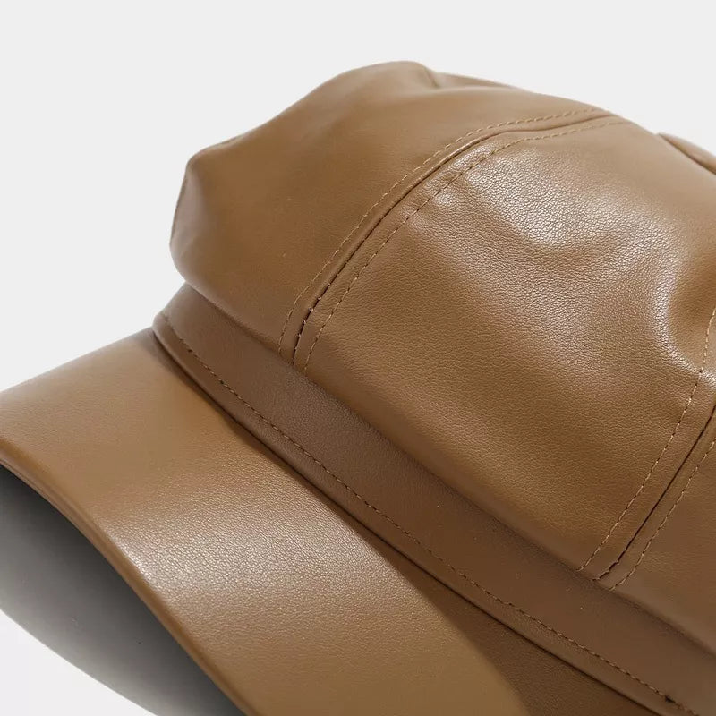 Faux Leather Newsboy Hat