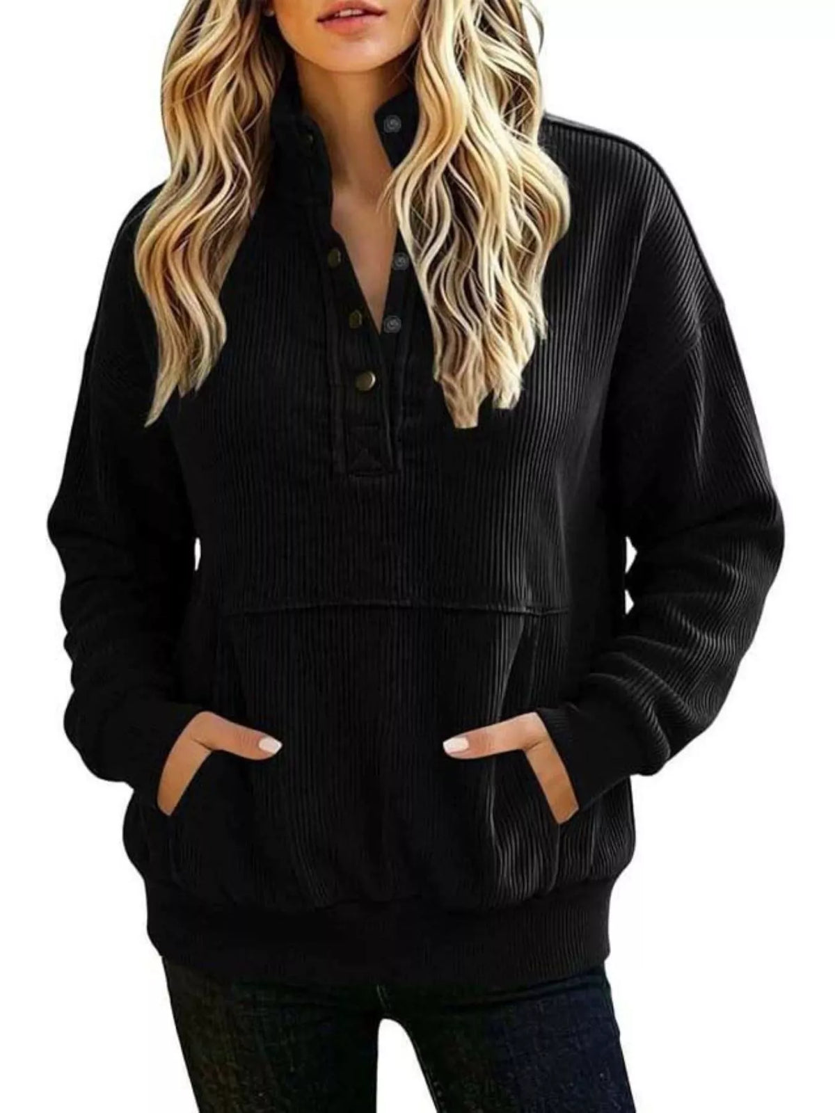 Full Size Quarter Snap Kangaroo Pocket Sweatshirt Plus Size