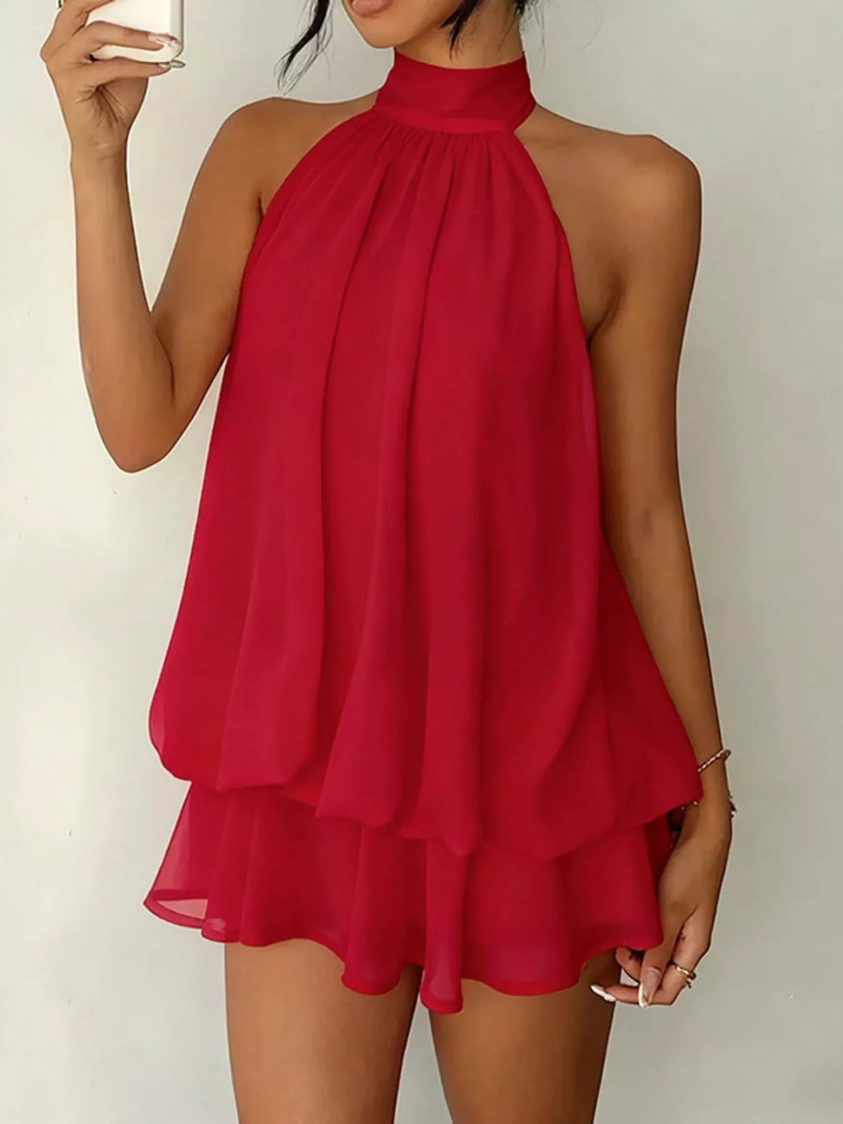 Halter Neck Ruched Mini Dress