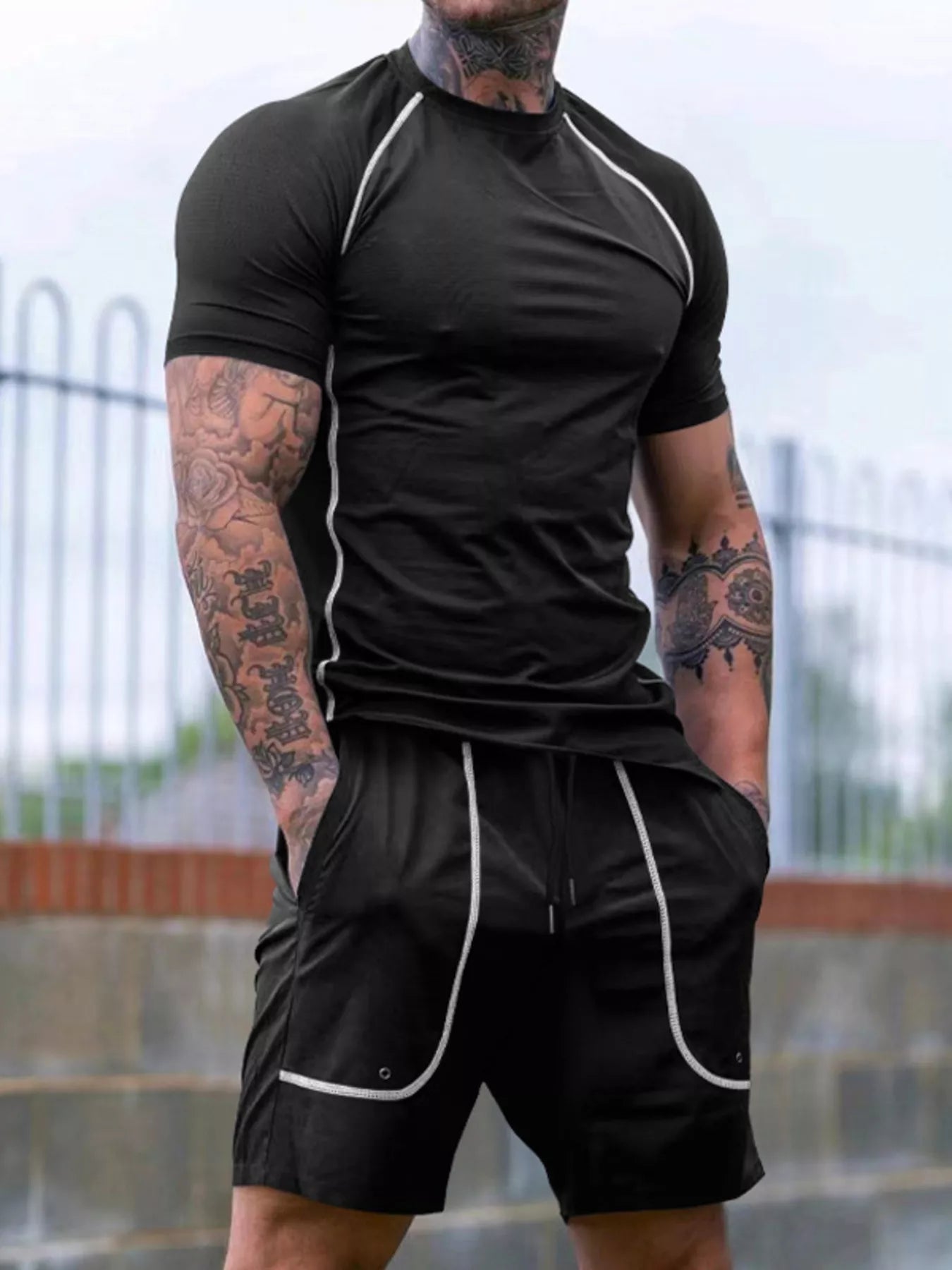 Men's Full Size Casual Short Sleeve T-Shirt and Shorts Set Plus Size