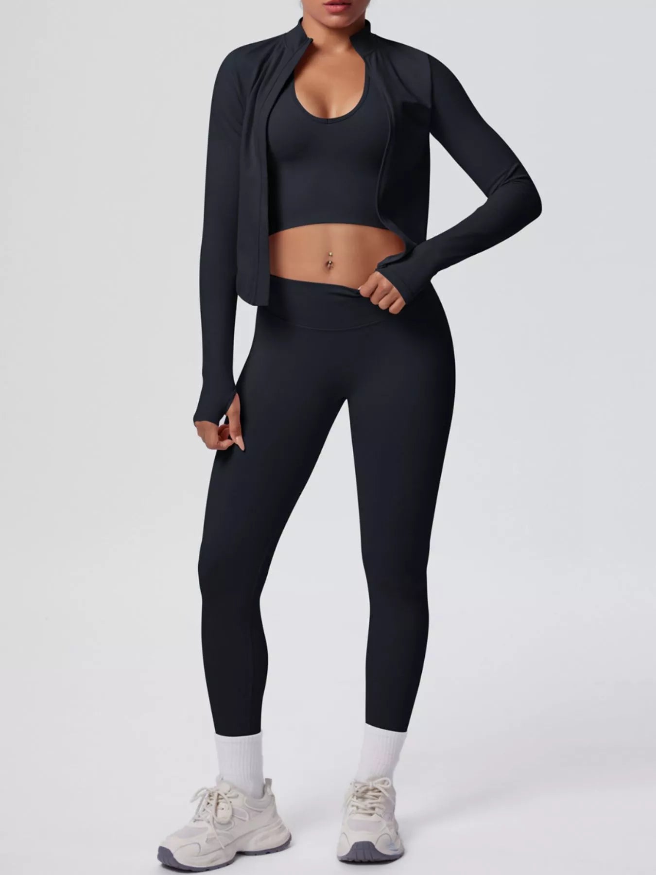 Tank & Zip-Up Jacket and Leggings Three-Piece Active Set