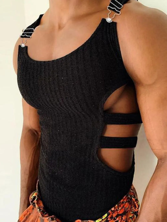 Men's Full Size Side Cutout Round Neck Tank Plus Size