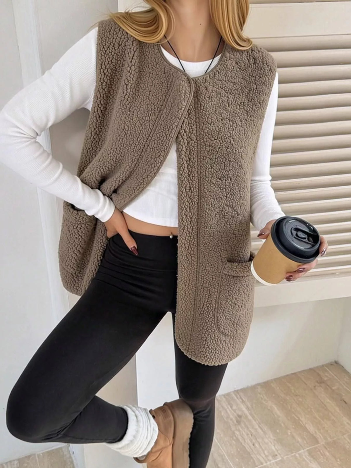 Sherpa Sleeveless Vest Coat