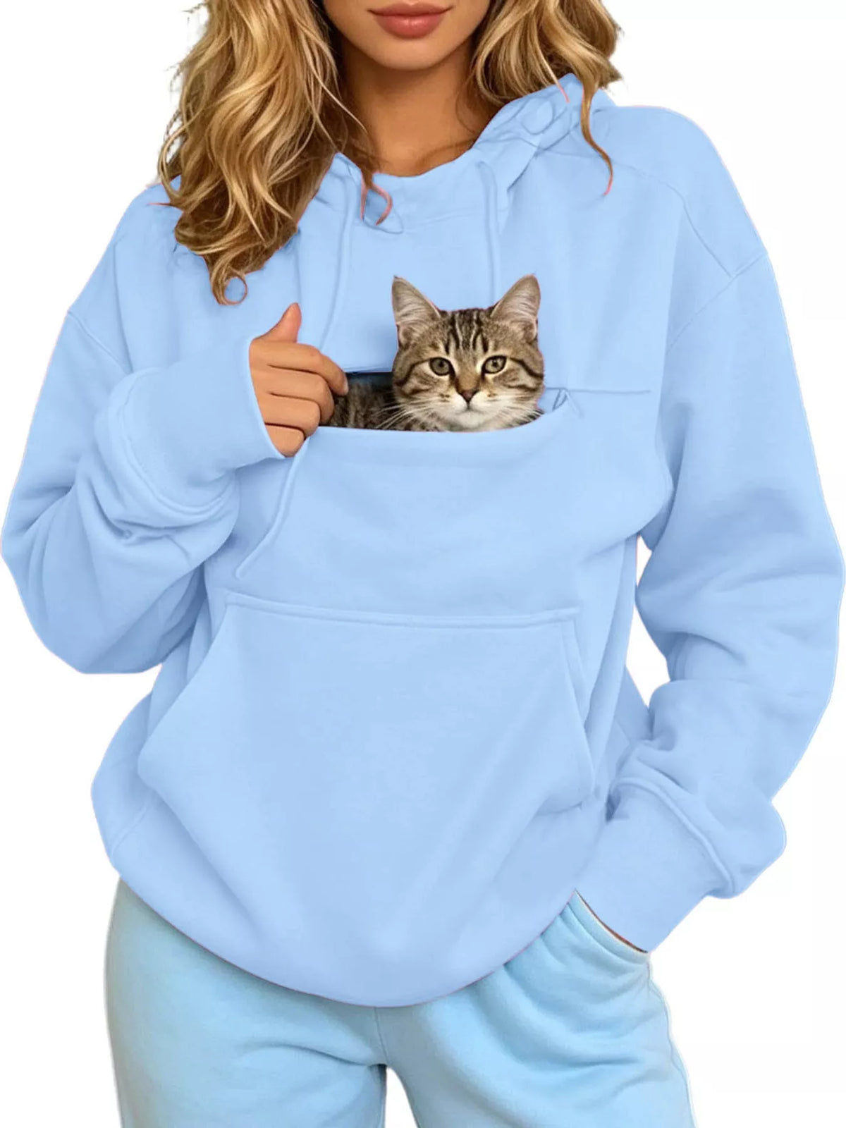 Full Size Cat Pouch Drawstring Hoodie Plus Size